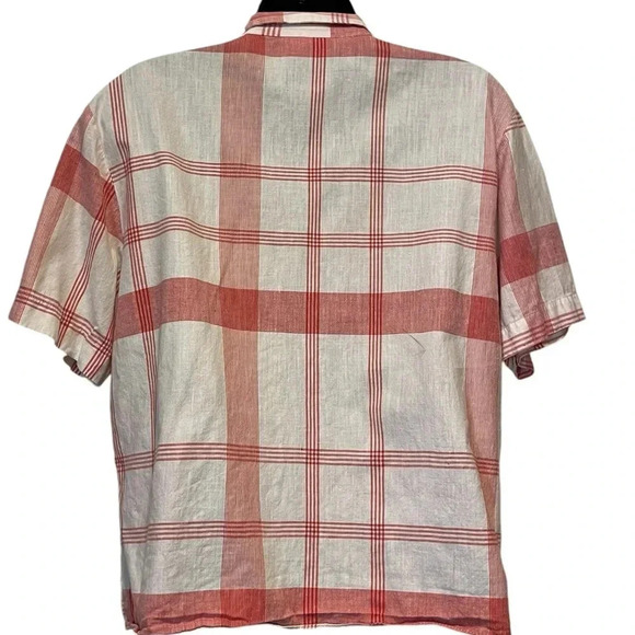 🍀2/$22 Vintage 80s Red White Plaid Short Sleeve Button Down Blouse Womens Medium - Picture 4 of 9